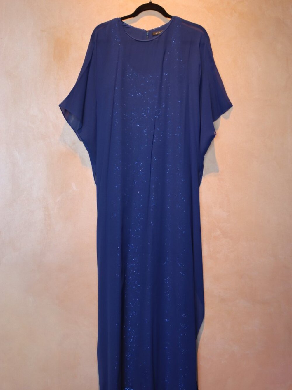 St. John Royal Blue Sequin Chiffon Caftan Overlay Gown Size 4 Evening Formal Dre
